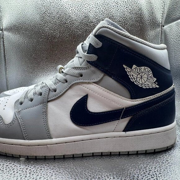 Size 12 - Nike Air Jordan 1 Mid White Wolf Gray Midnight Navy Shoes DQ8426-104 - Picture 6 of 10